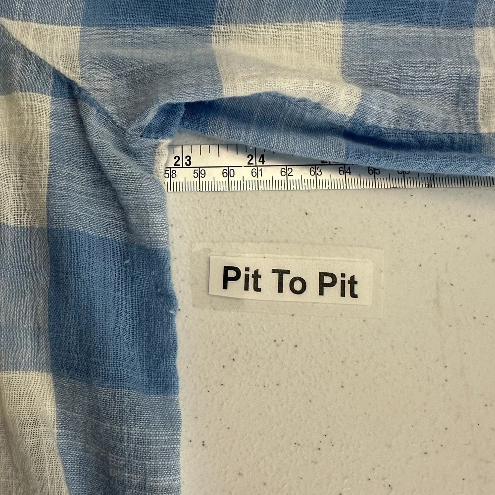 Womens Cottagecore Gingham Top Size XL Cotton Picnic Farmhouse Minimalist Blue - Picture 6 of 8